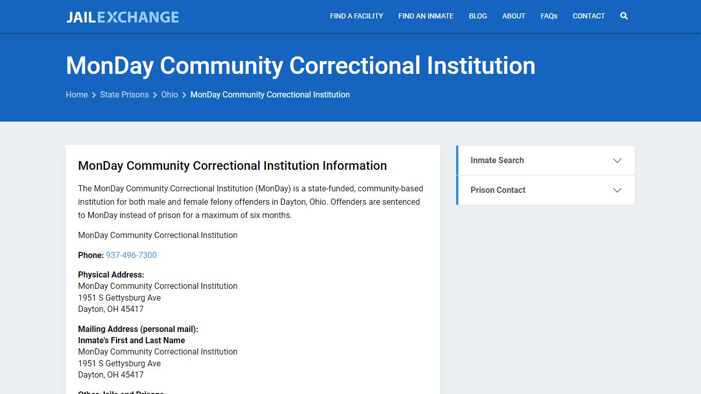 MonDay Community Correctional Institution Inmate Search, OH - Jail Exchange